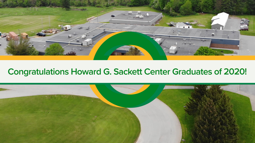 Overhead picture ofSackett tech center with congratulations graphic
