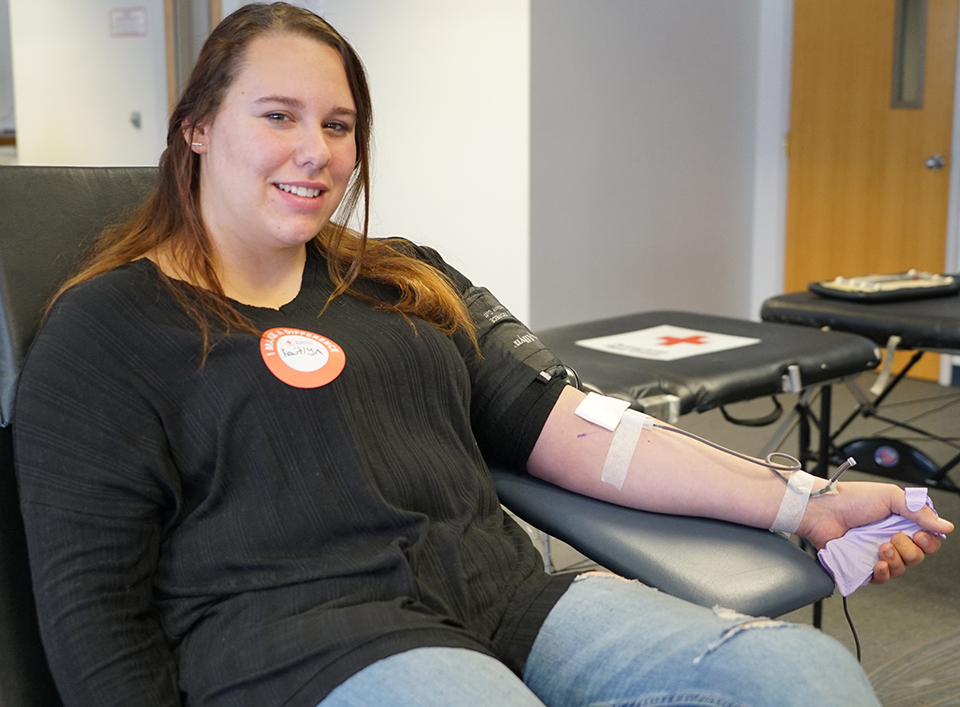 Student gives blood 